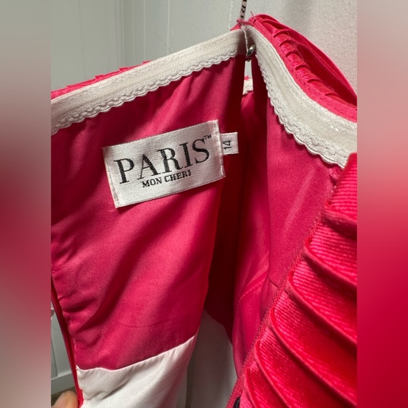 Prom-Bridesmaid-Formal Gown Size 14 Paris Mon Cheri brand Pink Floral Strapless - Picture 6 of 10